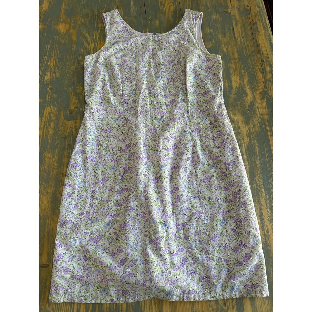David Wayne Lavender Vintage Floral Embroidered Dress Sleeveless Size 10